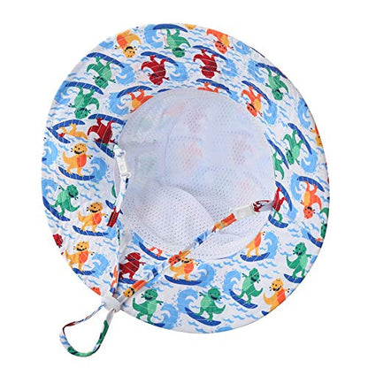 Home Prefer UPF50+ Wide Brim Sun Hat Boys Girls Sun Protection Hat Zoo Beach Swim Safari Bucket Hat for Baby Toddler Kid - color: Dinosaur Surfer, size: 1-2T