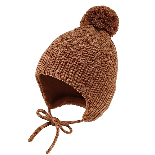 Baby Girl Winter Hats Pompom Infant Boys Beanie Knitted Kid Hat - color: Brown, size: 0-6 Months