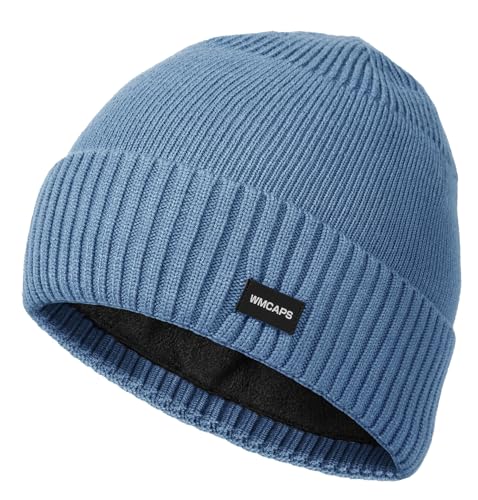 Wmcaps Fleece Lined Beanie Warm Winter Knit Hat for Men Women Cold Weather - color: Blue