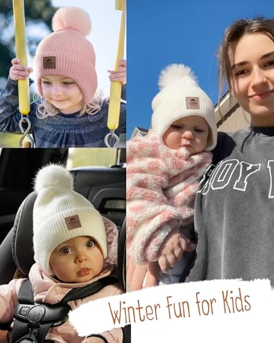 FURTALK Baby Toddler Winter Hat Fleece Lined Beanie Earflaps Outdoor - color: White+pink, size: 2-6 Years