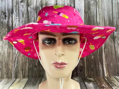 Funny Sun Hat for Men Women Wide Brim Bucket Hat Hiking Boonie Hat Summer Beach Fishing Caps - color: Ice Cream