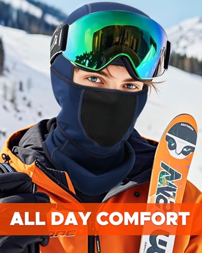 Balaclava Face Ski Mask with Movable Design for Men Women-Fleece Winter Face Covering for Cold Weather Skiing Outdoor Work - color: Dpblue
