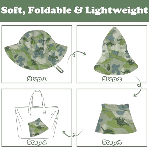 Sarfel Baby Sun Hat Summer Baby Boy Hats UPF 50+ Sun Protection Toddler Hat Bucket for Baby Girl Adjustable Kid Cap - color: Army Green Camo Dinosaurs, size: 2-7 Years