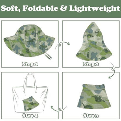 Sarfel Baby Sun Hat Summer Baby Boy Hats UPF 50+ Sun Protection Toddler Hat Bucket for Baby Girl Adjustable Kid Cap - color: Army Green Camo Dinosaurs, size: 2-7 Years