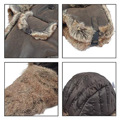 Janey&Rubbins Russian Hat Fur Soviet Ushanka Cossack Winter Cap Earflap Snow Ski Headwear - color: Brown/Leather, size: Medium