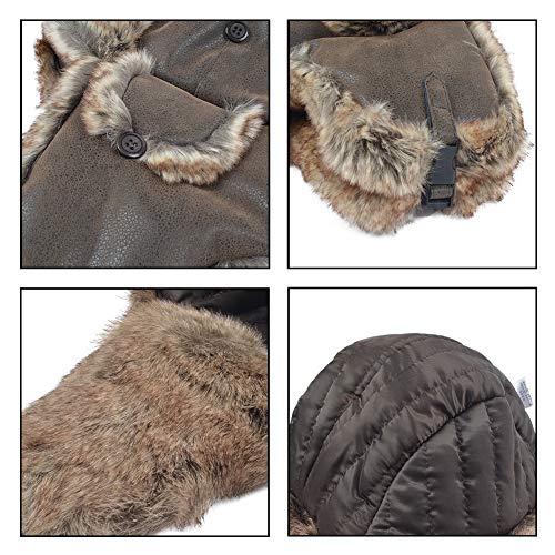 Janey&Rubbins Russian Hat Fur Soviet Ushanka Cossack Winter Cap Earflap Snow Ski Headwear - color: Brown/Leather, size: Large
