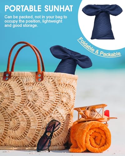 Century Star Sun Hat for Women Wide Brim Zip-Off Beach Hat Visor Ponytail UV Protection Summer Visors - color: Dark Blue