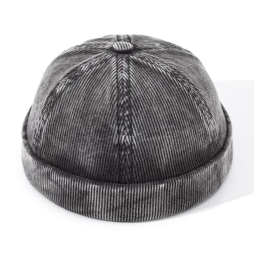 Corduroy Brimless Hats for Men Vintage Docker Hat Retro Beanie Hats Rolled Cuff Harbour Hat Sailor Cap Skullcap - color: Mg-xgm2592-grey