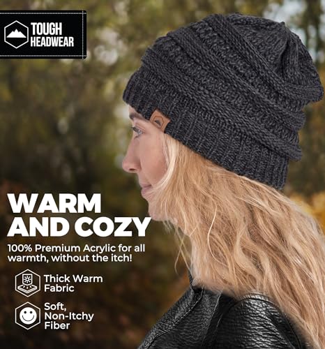 Tough Headwear Slouchy Beanie Hat - Itch-Free Winter Hats for Women - Stretchable Beanies for Women - Acrylic Winter Gear - color: Black Gray