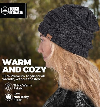 Tough Headwear Slouchy Beanie Hat - Itch-Free Winter Hats for Women - Stretchable Beanies for Women - Acrylic Winter Gear - color: Black Gray