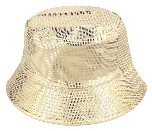 Metallic Bucket Hat Reversible Fisherman Packable Cap Unisex - color: Champagne