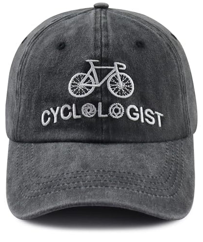 Cyclist Hat for Men Women, Classic Adjustable Cotton Cycologist Embroidered Baseball Cap - color: Black