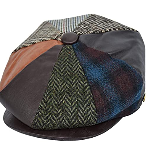 Men's Classic 8 Panel Wool Blend Newsboy Snap Brim Collection Hat - color: Nsb2322-patch, size: X-Large