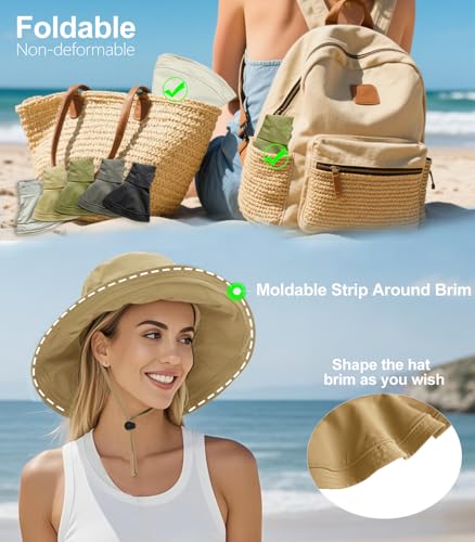 Sun Hats for Women Summer Wide Brim Waterproof Bucket Womens Hat - color: Khaki