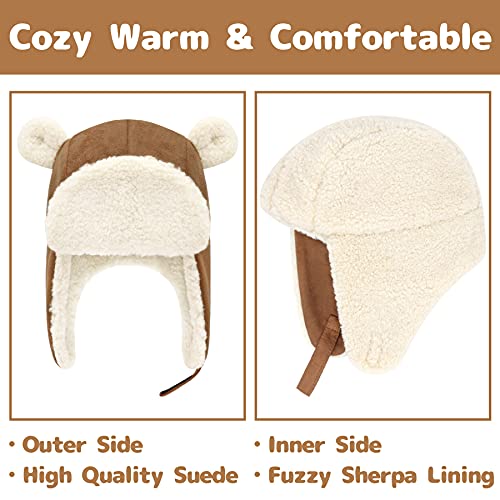 Olreco Baby Winter Hat Toddler Winter Hat Thick Sherpa Lined Infant Baby Hats with Bear Ears Toddler Trapper Hats for Kids - color: Brown, size: 12-24 Months