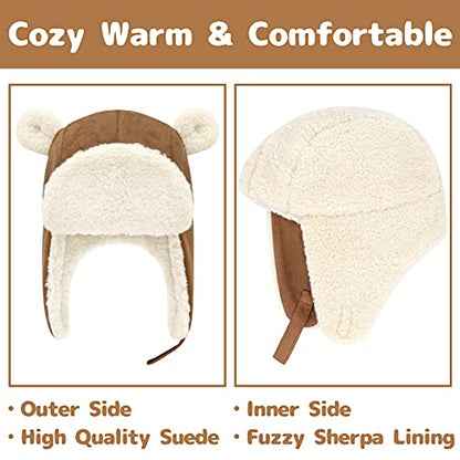 Olreco Baby Winter Hat Toddler Winter Hat Thick Sherpa Lined Infant Baby Hats with Bear Ears Toddler Trapper Hats for Kids - color: Brown, size: 6-12 Months