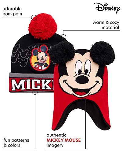 Disney Boys' Winter Hat - 2 Pack Lightning McQueen Pom Pom Beanie or Mickey Mouse Hat (4-7) - color: Mickey Mouse