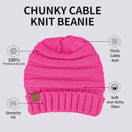 ZOORON Womens Winter Hat Slouchy Beanies for Women Cable Knit Beanie Hats - color: 1pack- Rose Red