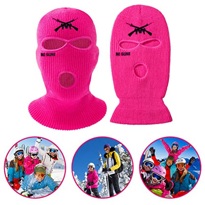 3 Hole Full Face Mask Cover Ski Mask Winter Balaclava Knitted Hat Letter Embroidered Face Cover Warm Cover for Outdoor Cycling Skiing Running (White)