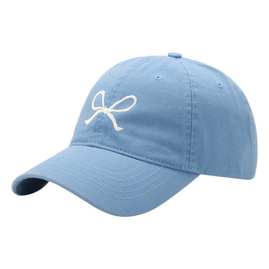 Unisex Bow Embroidery Baseball Cap Adjustable Outdoor Mom Sun Hat - color: Light Blue