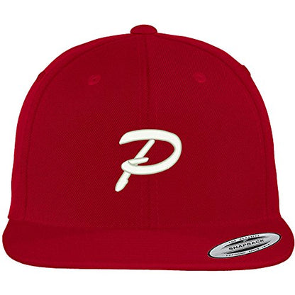 Trendy Apparel Shop Letter P Brushed Script Embroidered Flat Bill Snapback Baseball Cap - color: Red