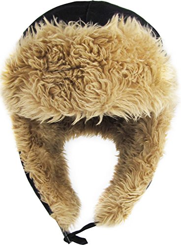 Wool Blend Aviator Trapper hat Trooper Ear Flaps Ushanka Eskimo Russian Warm Winter Cold… - color: 4. Black Canvas