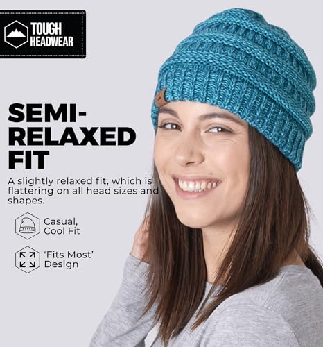 Tough Headwear Slouchy Beanie Hat - Itch-Free Winter Hats for Women - Stretchable Beanies for Women - Acrylic Winter Gear - color: Turquoise