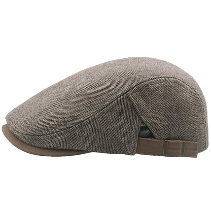 Mens Herringbone Tweed Newsboy Cap Flat Ivy Gatsby Hat Adjustable Cabbie Cap for Women - color: Light Grey