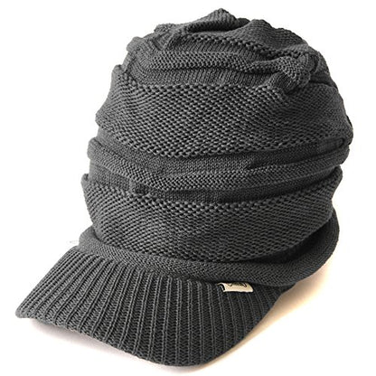 CHARM Mens Brimmed Knit Beanie Hat - color: Gray