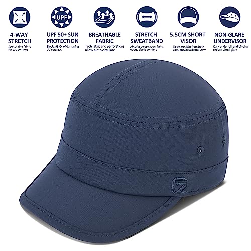 GADIEMKENSD Stretch Army Cap Cadet Military Hats Flat Top Baseball Cap Short Bill Breathable - color: Dark Blue