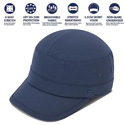 GADIEMKENSD Stretch Army Cap Cadet Military Hats Flat Top Baseball Cap Short Bill Breathable - color: Dark Blue