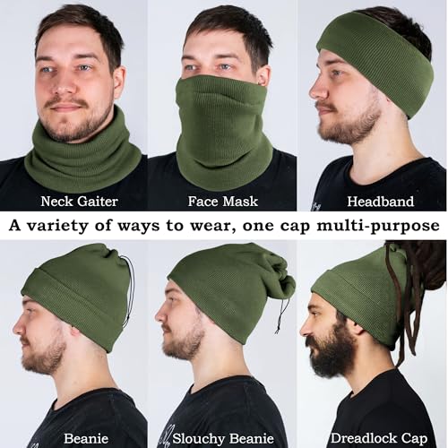 Ababalaya Unisex Satin Lined Knit Open Beanies Rasta Beanie - color: Army Green