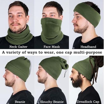 Ababalaya Unisex Satin Lined Knit Open Beanies Rasta Beanie - color: Army Green