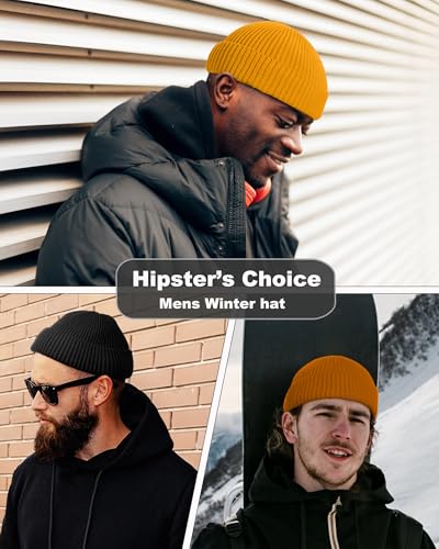 Short Fisherman Beanie for Men Women Wool Fleece Lined Winter Hat - color: 1pcs-yellow