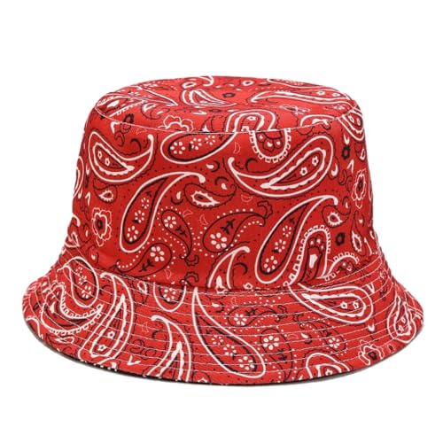 Quanhaigou Bucket Hats Unisex Summer Travel Beach Fisherman Cap for Men Women Teens - color: Red Black Paisley