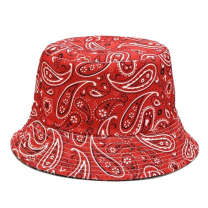 Quanhaigou Bucket Hats Unisex Summer Travel Beach Fisherman Cap for Men Women Teens - color: Red Black Paisley