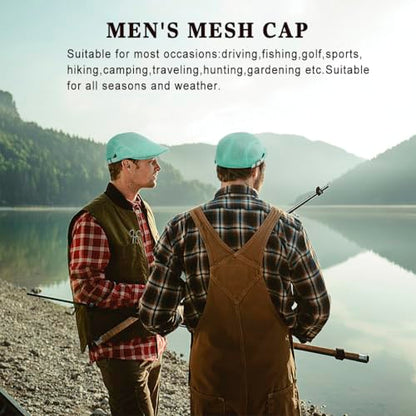 Xinveen Men's Mesh Cap Breathable Summer Newsboy Hat Adjustable Beret Ivy Cap Irish Cabbie Driving Hunting Hats - color: Green