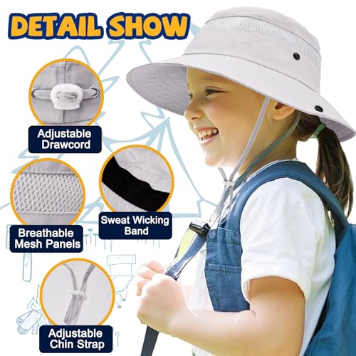 ZOORON Outdoor Kids Sun Hat UPF 50+ Quick Dry Bucket Hat for Boys Girls - color: 1pack-light Grey