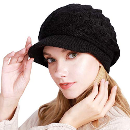 Muryobao Women Winter Warm Beanie Knit Hat Soft Lined Snow Ski Caps with Visor