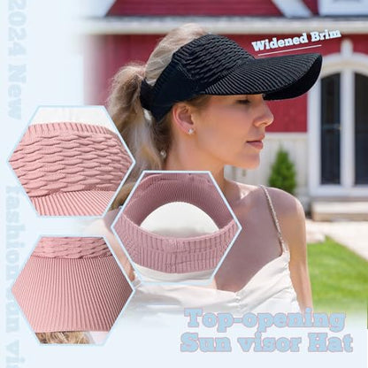 Sun Visor Hats, Wide Brim Sun Hats with UV Protection, Knitted Running Visors for Women - Ponytail Friendly, Quick Drying - color: 6pc-1