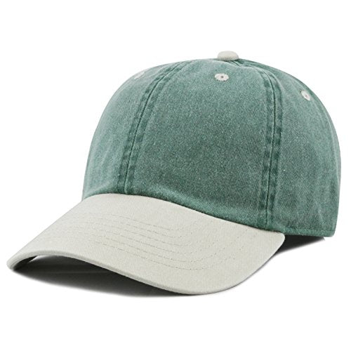 The Hat Depot 100% Cotton Pigment Dyed Low Profile Dad Hat Six Panel Cap - color: 2. Green/Putty