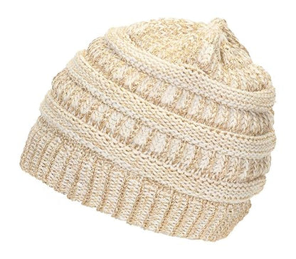 Gravity Threads Knit Soft Stretch Beanie Cap - color: Gold/Ivory