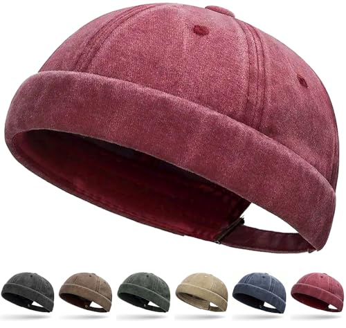 Initlove Docker Hat for Men Vintage Brimless Sailor Hat Beanie Cap - color: Wine Red