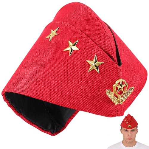 PRETYZOOM Flight Attendant Hat Three Stars Wheat Berets Cap Sailor Cap Dancing Hat Costume Accessories - color: Red