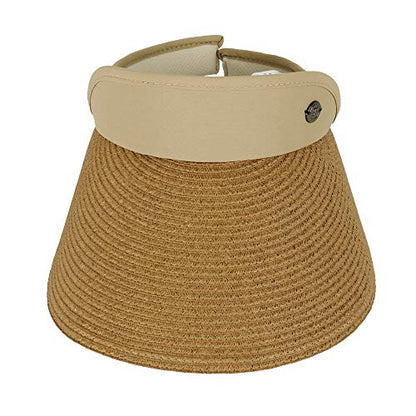 WITHMOONS Womens Summer Sun Hat Braid Clip On Visor Beach Cap SLV1281 - color: Beige