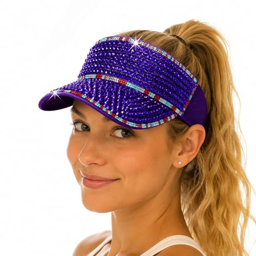 Shiny Women's Bling Rhinestone Visor Sun Protection for Tennis Golf Beach - color: Purplepurplef