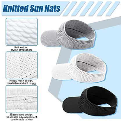 Syhood 3 Pcs Women Sun Visor Hat - color: Black, White, Gray