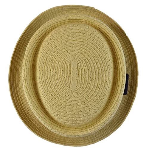 Men's Fancy Summer Straw Pork Pie Derby Fedora Upturn Brim Hat - color: F1857natural, size: Small-Medium