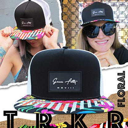 Grace Folly Trucker Hat for Men & Women. Snapback Mesh Caps - color: Floral