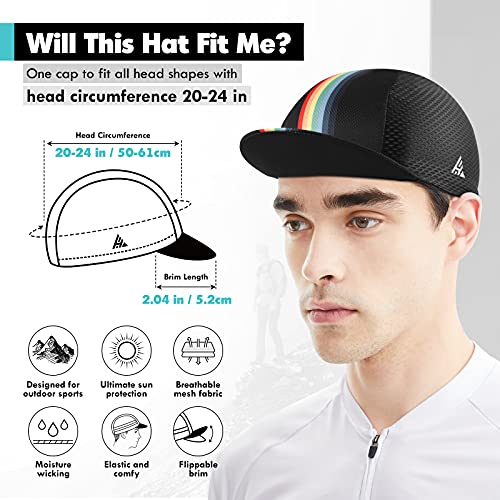 Hikenture Cycling Cap,Cooling Skull Cap Bike Hat with Sun Visor, Summer Breathable Helmet Liner Biking Cap for Men Women - color: Black